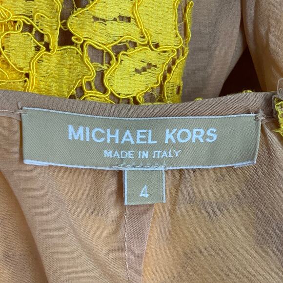 MICHAEL KORS Size 4 Yellow Mustard Cotton Blend Lace A-Line Cocktail Dress - Picture 5 of 7
